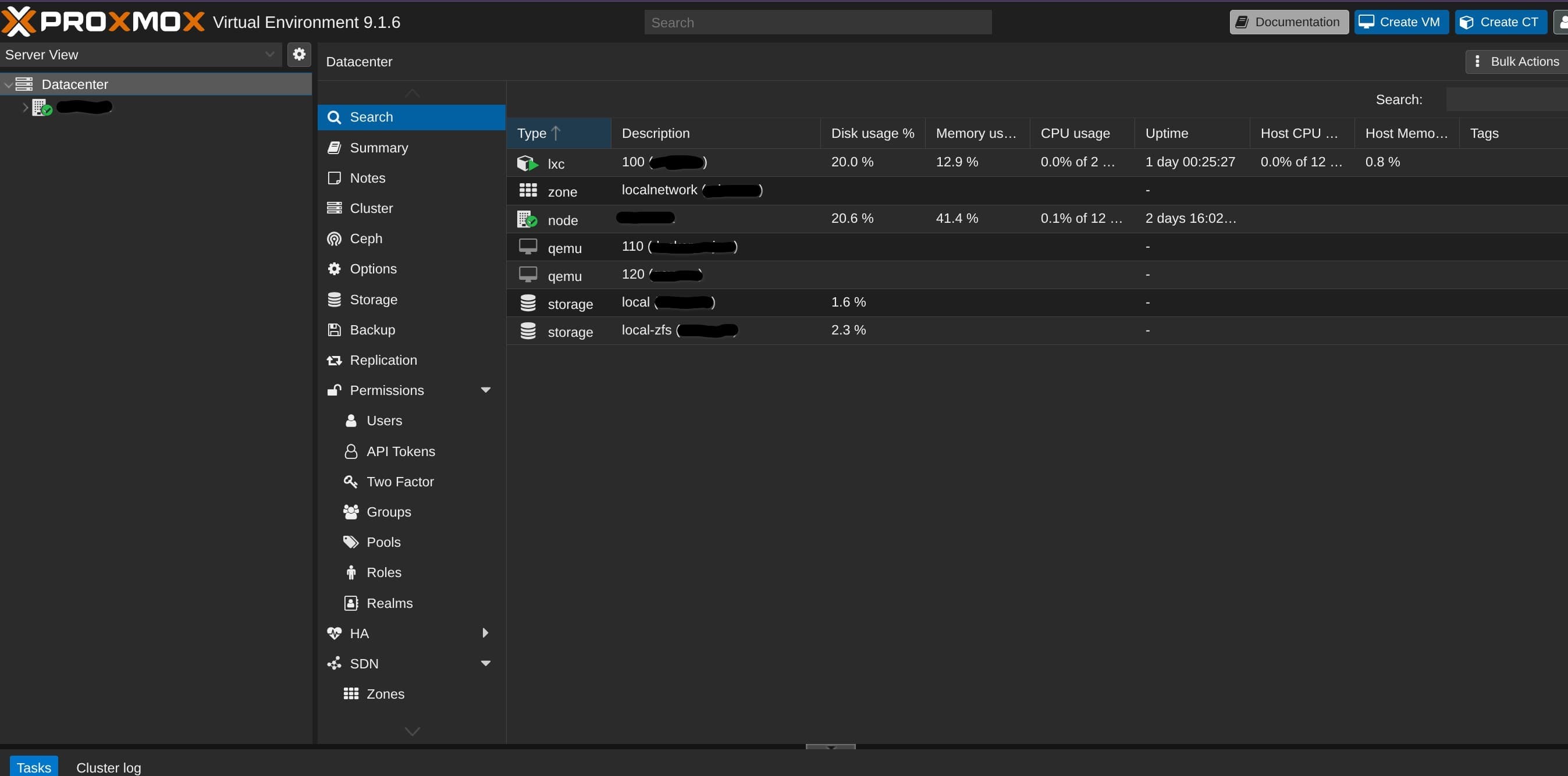 Proxmox web UI
